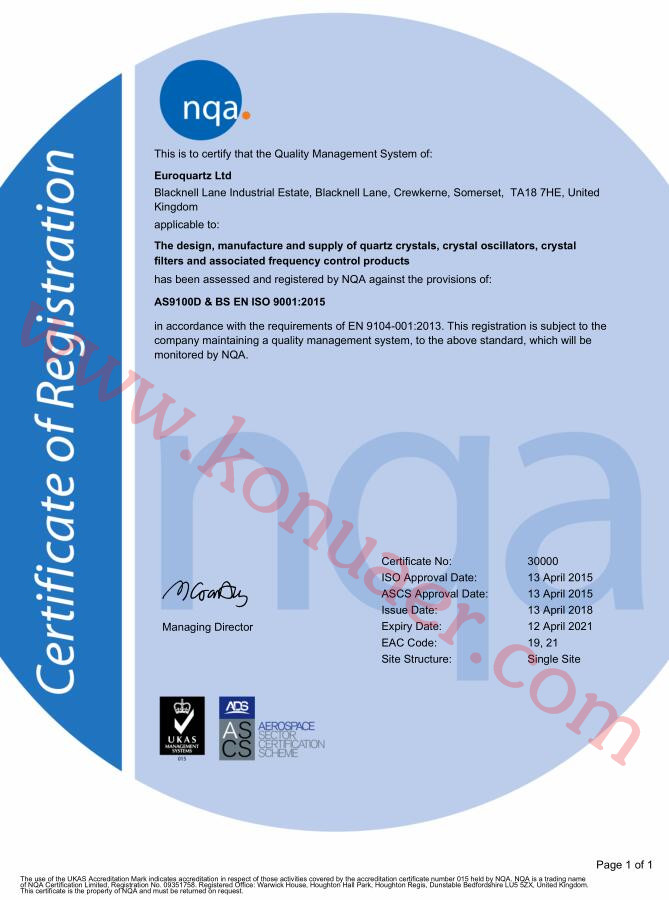 About iso9001 for Euroquartz Ltd